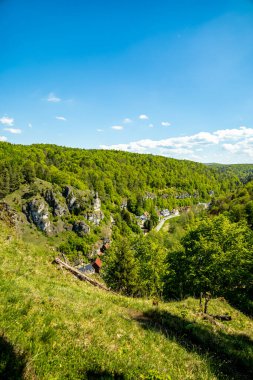 Güzel Franconian İsviçre 'de yaz yürüyüşünün başlarında Pottenstein' den Gssweinstein 'e - Yukarı Franconia - Bavyera - Almanya 