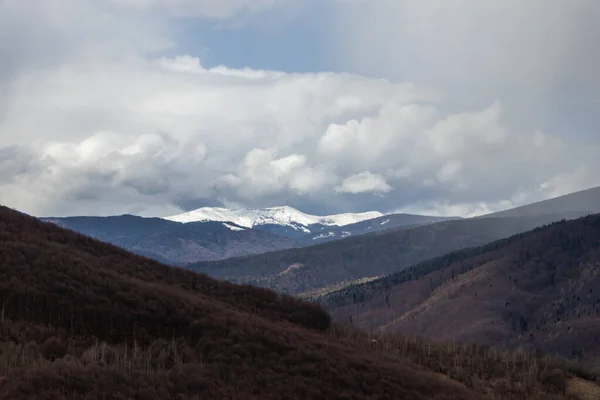 stock image Ukrainian Carpathians in April, Highest Peaks Still Covered in Snow