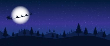 Noel Baba, gece gökyüzünde Noel ormanının altında uçuyor. Noel Baba 'nın kızağı gecenin bir yarısı Ay' ın üzerinden geçiyor. Eps 10. Noel Arkaplanı ya da Sancak