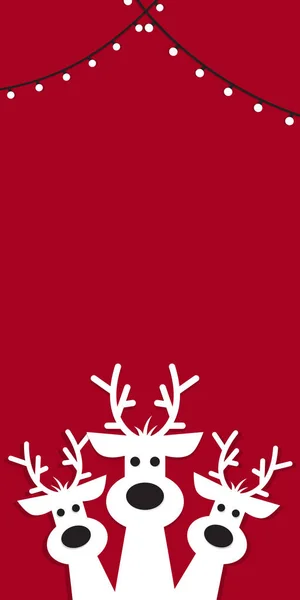 Renas Giras Num Fundo Vermelho Fundo Natal Banner Cartão — Vetor de Stock