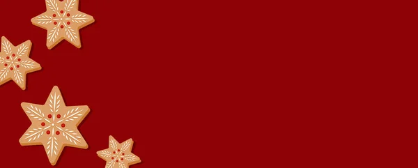 メリークリスマスバナー カードや背景 デザインテンプレート 自家製ジンジャーブレッドマンクッキーのテーマコンセプト 休日の公正と販売 ベクターイラスト — ストックベクタ