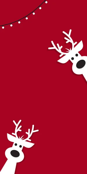 赤い背景にかわいいトナカイ クリスマスの背景 バナー カード — ストックベクタ