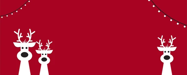 Χαριτωμένοι Τάρανδοι Κόκκινο Φόντο Χριστουγεννιάτικο Φόντο Πανό Κάρτα — Διανυσματικό Αρχείο