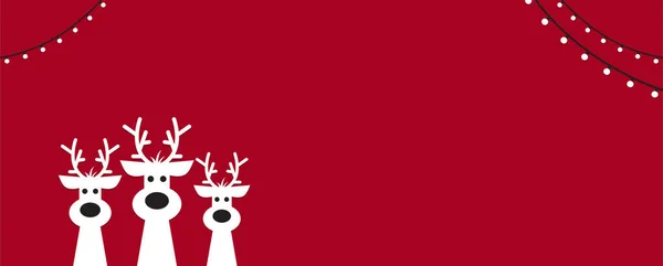 Renas Giras Num Fundo Vermelho Fundo Natal Banner Cartão — Vetor de Stock