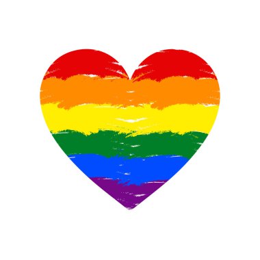 Gurur dolu bir kalp. Gökkuşağı renklerinde LGBT sembolü. Beyaz arkaplanda vektör çizimi izole edildi. Eps 10.