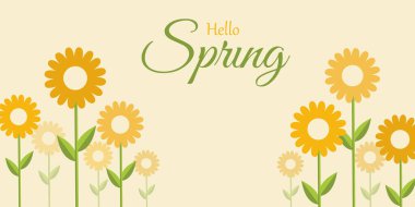 Spring Banner Design with Yellow Flowers on Background. vector illustration.