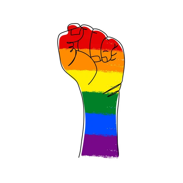 Continuous Line Drawing Rainbow Colored Strong Fist Raised Human Arm — Stock Vector