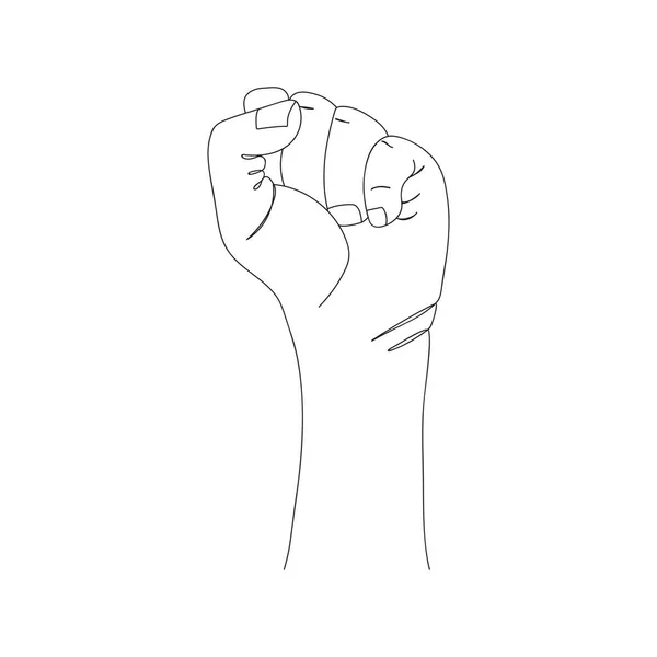 彩虹色的连续线条画 有力的拳头举起来 人类手臂的Lgbt标志色与紧紧抓住的手指 单线绘图矢量插图 同志自豪感的概念 Lgbt — 图库矢量图片