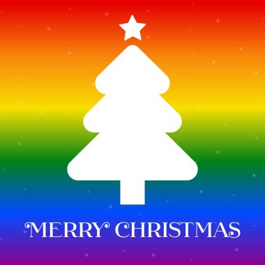 LGBTQ Noel ağacı ikonu vektörü. LGBT gökkuşağı ağacı grafik tasarım elementi arkaplanda izole edilmiş Mutlu Noeller tebrik kartı.