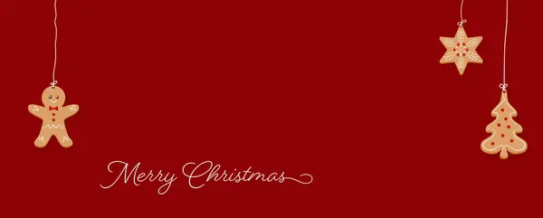 圣诞贺卡 上面有红底自制姜饼 Holly Jolly圣诞格言矢量说明 — 图库矢量图片