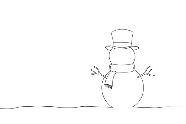 スノーマンクリスマスと新年の連続ライン描画 クリスマスのワンラインアートコンセプトと幸せな新年グリーティングカード ベクトルイラスト — ストックベクタ