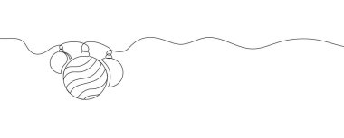 Beyaz bir arka planda, noel süslemelerinin devamlı çizimi siluet şeklinde bir top. Doğrusal biçimlendirilmiş.