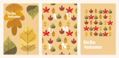 Yapraklı sonbahar arkaplanı. Poster, afiş, ilan, davetiye, web sitesi veya tebrik kartı için kullanın. Vektör illüstrasyonu.