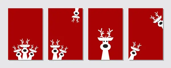 Kırmızı arka planda şirin bir ren geyiği. Noel arkaplanı, afiş veya kart koleksiyonu