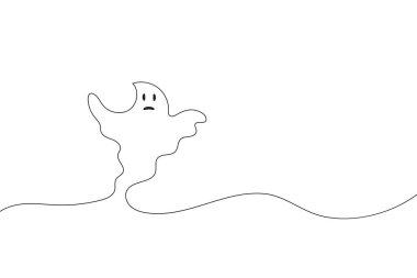 Cadılar Bayramı için soyut hayalet sürekli tek çizgi çizimi. Siyah ve beyaz vektör çizimi.