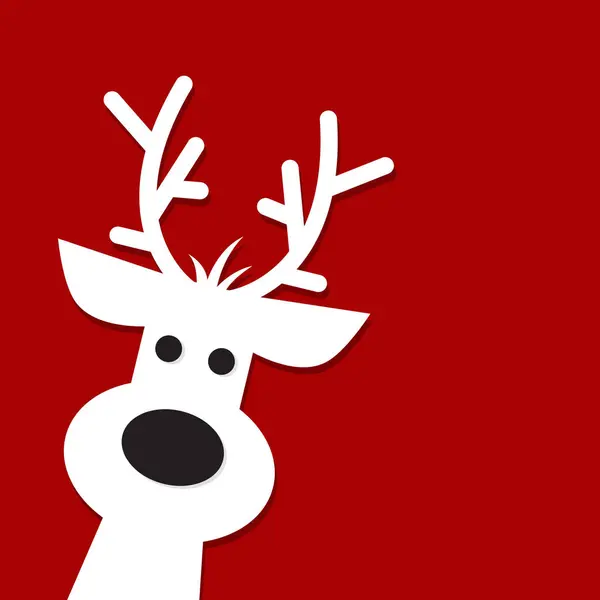 Kırmızı arka planda şirin bir Noel geyiği. Noel arkaplanı, afiş veya kart