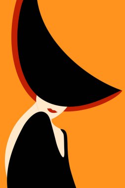 Şapkalı, güzel tenli bir kadının vektör çizimi. Modern basılabilir moda posteri