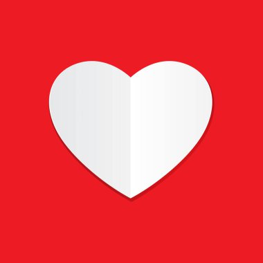 Kırmızılı kağıt kalp beyaz arka planda izole edilmiş. Aşk vektör illüstrasyonu.