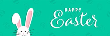 Easter bunny ears mask vector illustration. Rabbit ear spring hat set. Easter Day. Colorful Happy Easter greeting card with rabbit, bunny, eggs with banners