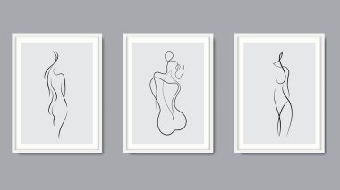 Beyaz arka planda izole edilmiş bir kadın vücudu çizimi. Siyah tek çizgi sanat. Vektör illüstrasyonu.