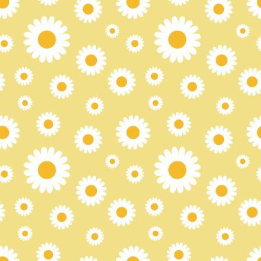 Düzenlenebilir arkaplan illüstrasyonunda dikişsiz papatya çiçeği. Parmak izi için oldukça sarı bir çiçek deseni. Düz tasarım vektörü. Bahar, yaz çiçekleri kusursuz tasarım.