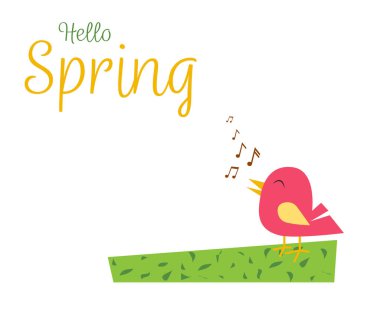 Merhaba bahar arka planı, küçük kuşlar, vektör, illüstrasyon. yumuşak pastel renkli arka planda komik kuşlar. Kart, etiket, poster, baskı, afiş Pozitif yay vektörü illüstrasyonu.