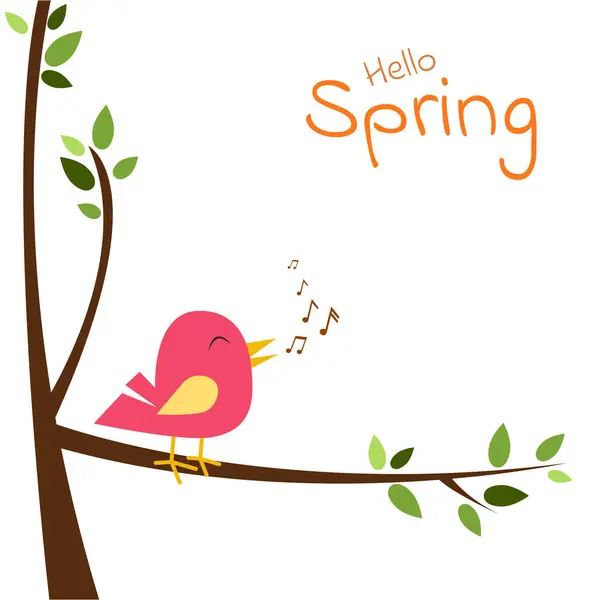 こんにちは春の背景に小さな鳥が入っています ベクター イラスト 柔らかいパステルカラーの背景に春の面白い鳥 カード ステッカー ポスター 印刷物 バナー ポジティブスプリングベクターイラスト ストックイラスト