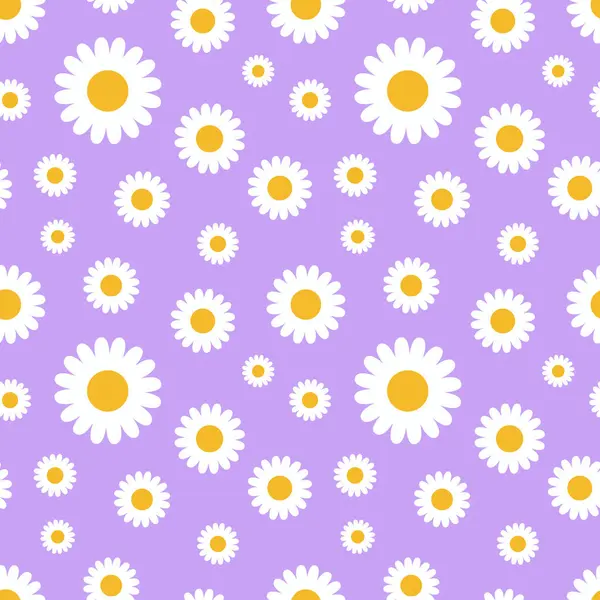編集可能な紫色の背景イラストのデイジーフラワーシームレス プリントのためのかなり花柄 フラットデザインベクター 春の花のシームレスなデザイン ベクターグラフィックス