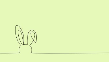 Paskalya Tavşanı 'nın aralıksız çizimleri. İlkbahar tasarımı tebrik kartı ve web afişi için basit minimalist tarzda kulakları olan sevimli tavşan silueti. Vektör çizimi. Paskalya tek satırlı sanatı.