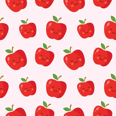 Kırmızı Elmasız Vektör Döşemesi. Tekrarlanan Yazdırma. Okula Dönüş ya da Elma toplama ya da Gıda Paketi için mükemmel. Beyaz Arkaplanda Rastgele Düzenlenmiş Kırmızı Elmalar. Yaz Meyvesi.