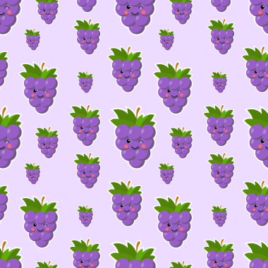 Düzenlenebilir arka planda yaz meyvesi olan kusursuz bir vektör. muz, kiraz, üzüm, limon, avokado, mango, portakal, elma, çilek, armut. sevimli meyveler dikişsiz desen.