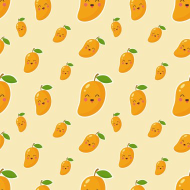 Düzenlenebilir arka planda yaz meyvesi olan kusursuz bir vektör. muz, kiraz, üzüm, limon, avokado, mango, portakal, elma, çilek, armut. sevimli meyveler dikişsiz desen.