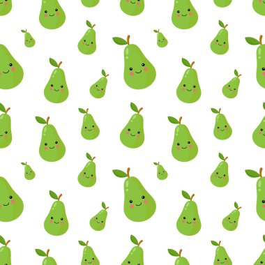 Düzenlenebilir arka planda yaz meyvesi olan kusursuz bir vektör. muz, kiraz, üzüm, limon, avokado, mango, portakal, elma, çilek, armut. sevimli meyveler dikişsiz desen.