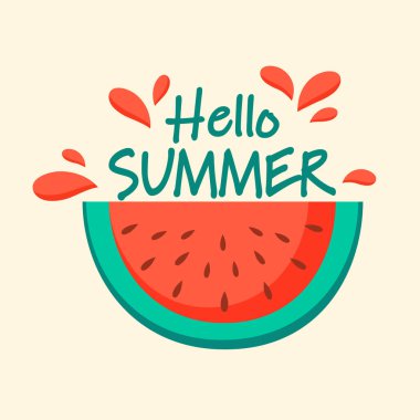 Renkli duvar kağıdı vektör arkaplanlı karpuz. Olgun karpuz. Dekoratif çizim tasarımı, basım için iyidir. Üst üste dizayn edilmiş arkaplan, harfler, Merhaba yaz