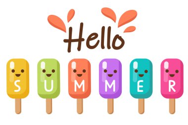 Merhaba Summer Popsicles ya da ICE Pop - Yaz Mevsimi Vektör İllüstrasyonu.