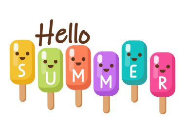 Merhaba Summer Popsicles ya da ICE Pop - Yaz Mevsimi Vektör İllüstrasyonu.