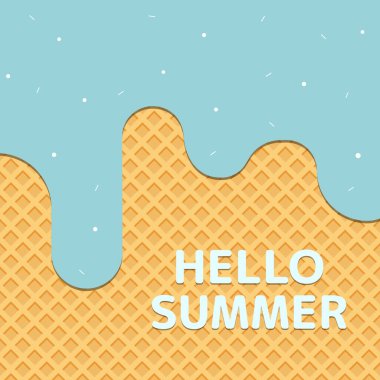 Dondurma desenli krema ve waffle desenli vektör illüstrasyonlu Merhaba Yaz Mektupları. Merhaba Summer Popsicles ya da ICE Pop - Yaz Mevsimi Vektör İllüstrasyonu.