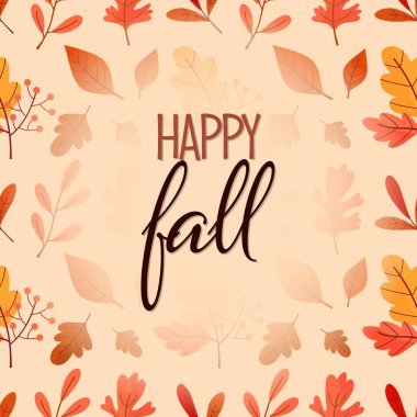 Sonbahar arkaplan çizim vektörü. Sonbaharın düz arka planı. Altın akçaağaç ve meşe yapraklı sonbahar afişi. Mutlu Eylül, merhaba sonbahar, aşık ol.