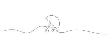 Şemsiye çizim vektörü. El çizimi çizgi simgesi. İzole edilmiş bir ikon. Doğrusal sanat öğeleri tasarla. Düz dizayn. Tek satırlık nesne.