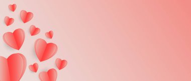 Paper elements in the shape of hearts flying on pink background. Vector symbols of love for Happy Womens, Mothers, Valentines Day, birthday greeting card design.