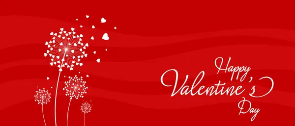 Dandelion with hearts. Happy Valentines day greeting card. Lovely romance flower. Congratulation with Love. Valentines day Vector illustration background.