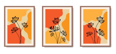 Botanik duvar sanat vektörü ayarlandı. Soyut şekilli yaprak çizimi. Baskı, kapak, duvar kağıdı, asgari ve doğal duvar sanatı için soyut bitki sanatı tasarımı. Vektör illüstrasyonu.