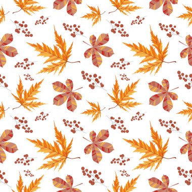 Sonbahar yapraklarıyla kusursuz desen. Vektör illüstrasyonu.