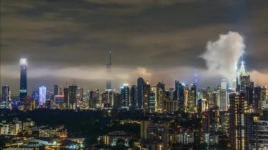 Time-lapse 4k UHD footage of cityscape of Kuala Lumpur, Malaysia during raining monsoon season