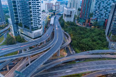 Kuala Lumpur, Malaysia - Dec 3, 2022 - Timelapse footage of Dash Highway ( Damansara Shah Alam Elevated Highway) Multilevel highway structure The Most Complicated Interchange in Southeast Asia