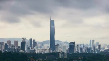 KUALA LUMPUR, MALAYSIA - Jan 23, 2023: Warisan PNB118 building during sunset dawn heavy cloud, and monsoon rain