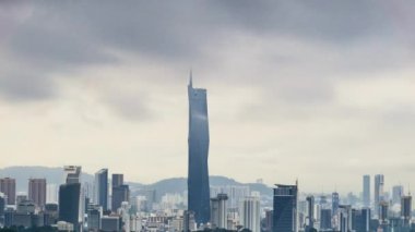 KUALA LUMPUR, MALAYSIA - Jan 23, 2023: Warisan PNB118 building during sunset dawn heavy cloud, and monsoon rain