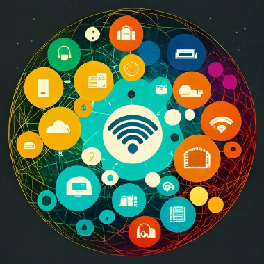 AI Illustration Wifi symbol for telecommunication, network infrastructure and internet of things IOT