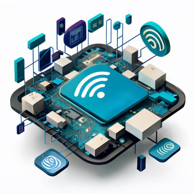 AI Illustration Wifi symbol for telecommunication, network infrastructure and internet of things IOT