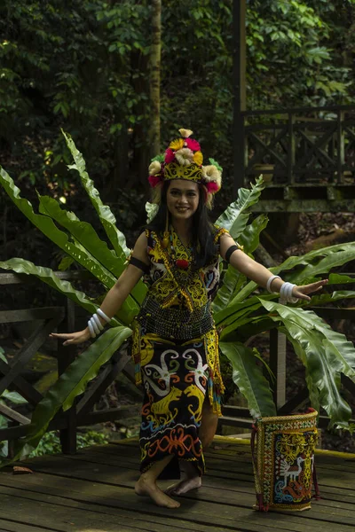 Elegancia Exquisita Atuendo Tradicional Una Dama Borneo Mostrando Belleza Cultura — Foto de Stock